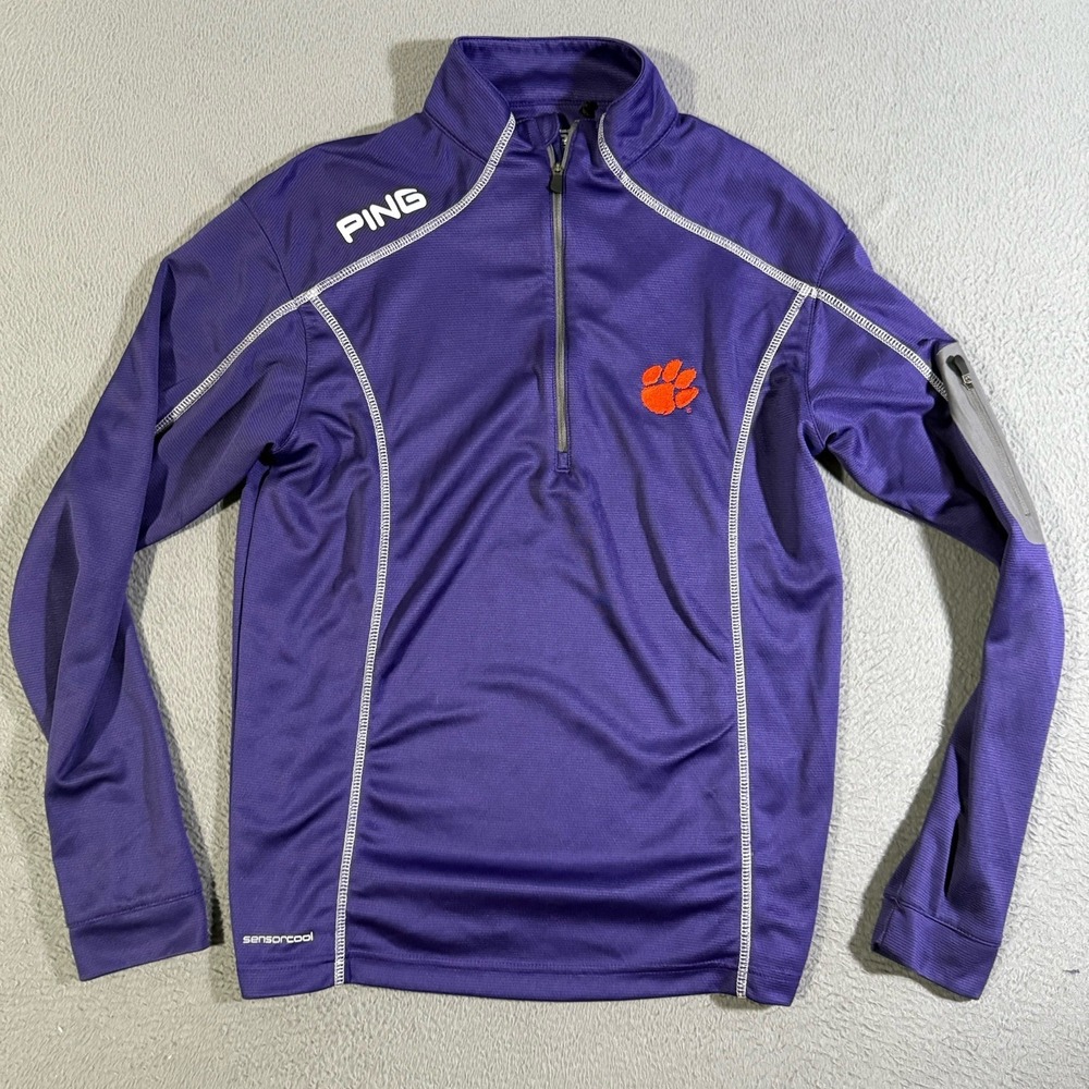 Ping Clemson Tigers 1/4 Zip Pullover Womens‎ Small Purple Fleece Sweater Golf